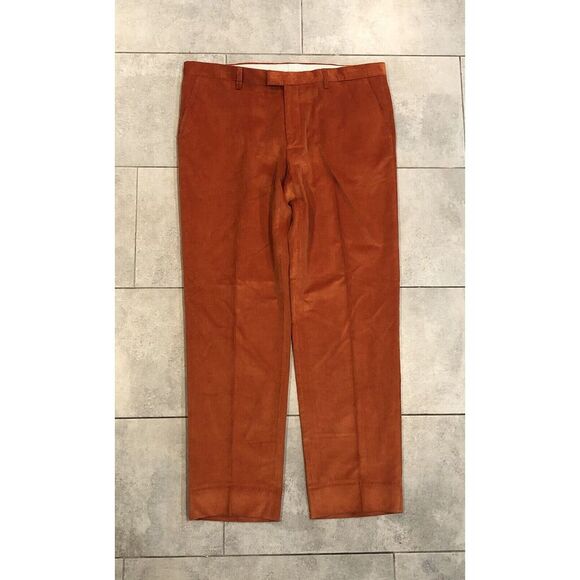 ETRO Milano Corduroy 40x33 Regular Fit Chino Pants Trousers Hot Orange Zip‎ Fly - Picture 1 of 9